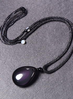 黑曜石水滴平安扣情侣转运项链