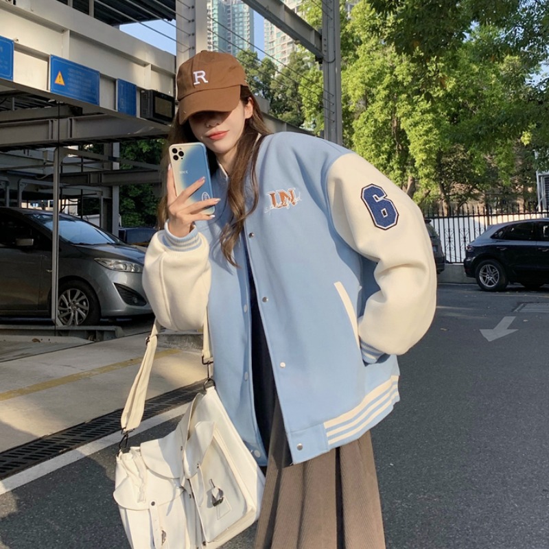 2022新夹毛服美夹克复古上袖秋冬款棉呢棒球式休闲衣女装长短外套