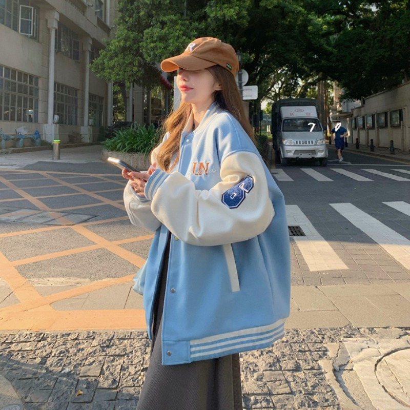 2022新夹毛服美夹克复古上袖秋冬款棉呢棒球式休闲衣女装长短外套