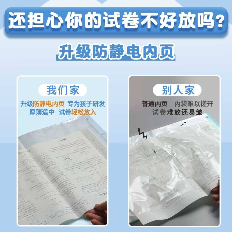 得力A3试卷收纳袋文件夹透明插页试卷夹卷子整理神器小学生专用A4 - 图0