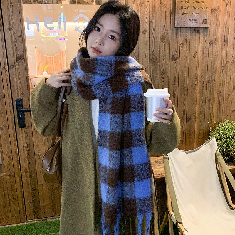 虞书欣同款围巾新款格子女生秋冬保暖软糯加厚围脖高品质披肩百搭 - 图1