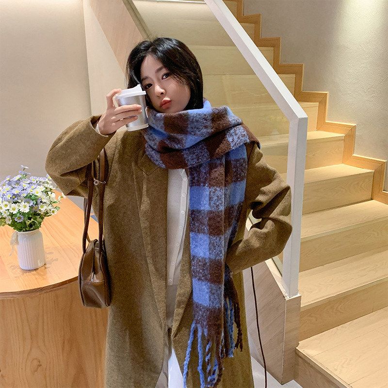 虞书欣同款围巾新款格子女生秋冬保暖软糯加厚围脖高品质披肩百搭 - 图0