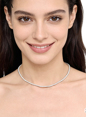 升级版高碳钻爆闪明星同款百搭项链满钻18k白金高级感秋冬毛衣链