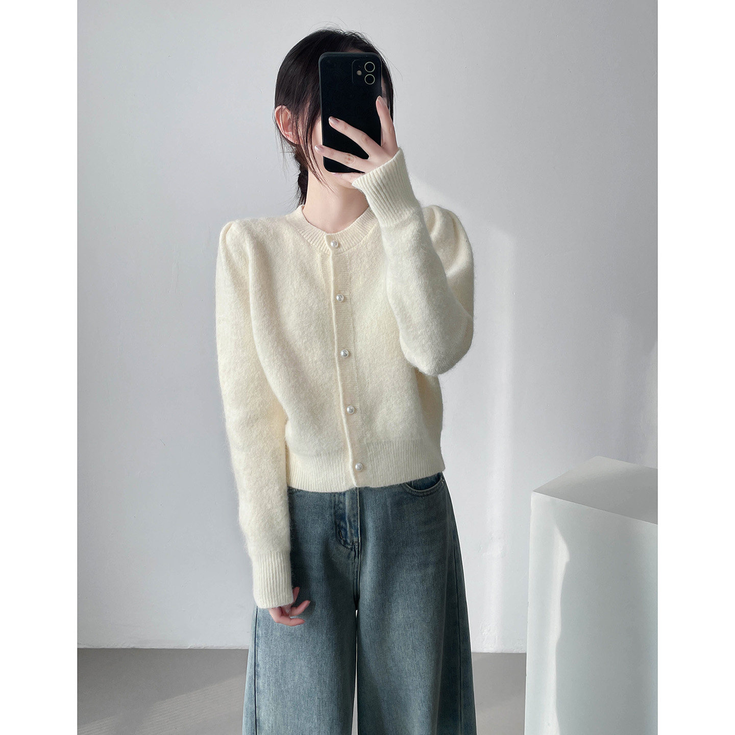 法式珍珠扣杏色免毛针织开衫2025新款内搭可外穿短款毛衣外套女冬,淘宝优惠券,粉丝福利购,淘宝优惠卷