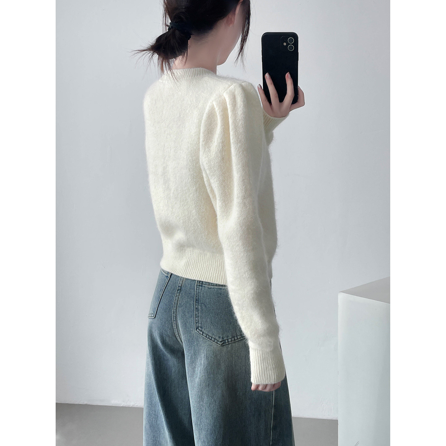 法式珍珠扣杏色免毛针织开衫2025新款内搭可外穿短款毛衣外套女冬,淘宝优惠券,粉丝福利购,淘宝优惠卷