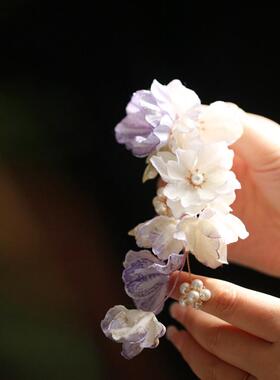 头饰森系紫藤花紫色后压女春发夹