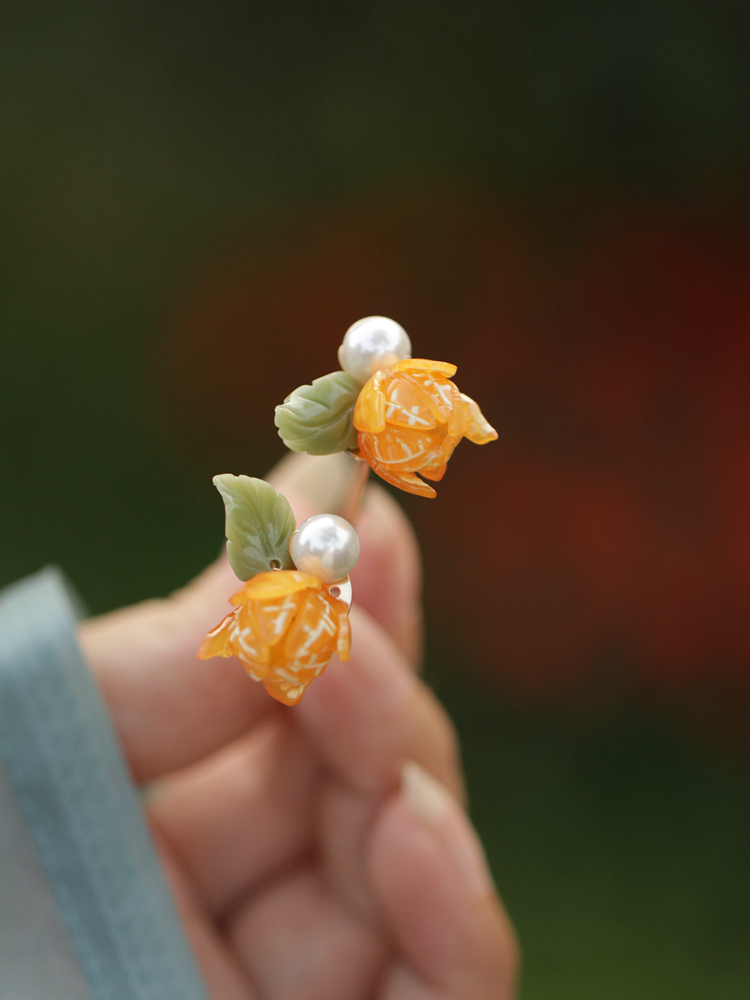 可爱橘子发簪简约现代宋代古风头饰小精致点缀新中式小众簪子少女-图0