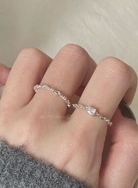 小方糖钻石素圈戒指女小众设计叠戴显手长对戒轻奢开口可调节尾戒