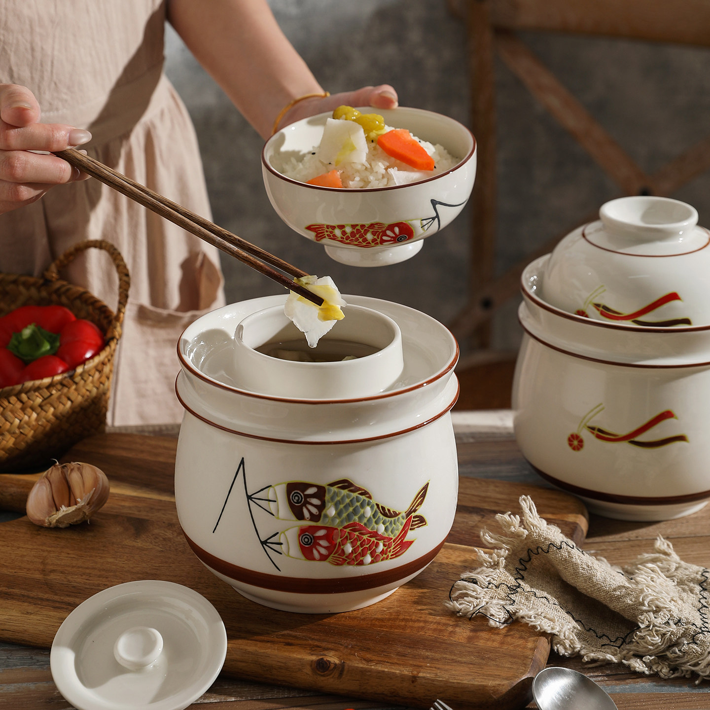 舍里复古泡菜坛子家用泡菜罐密封带盖老式酸菜咸菜加厚陶瓷腌菜罐,淘宝优惠券,粉丝福利购,淘宝优惠卷