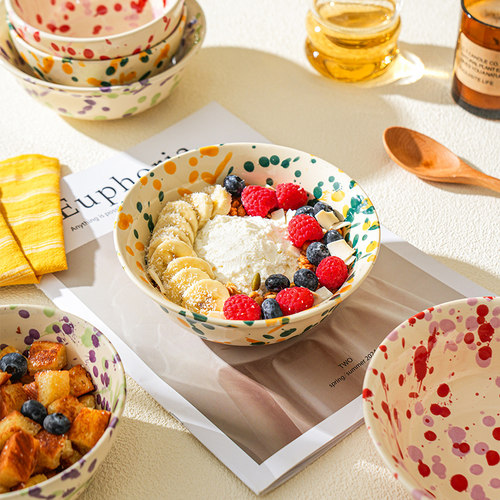 舍里泼墨酸奶碗沙拉碗米饭碗釉下彩陶瓷高颜值甜品碗早餐brunch碗 - 图1