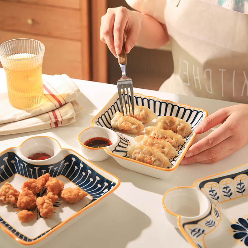 舍里饺子盘子带醋碟碗虾盘家用儿童早餐盘高级感好看吃水饺专用盘 - 图2