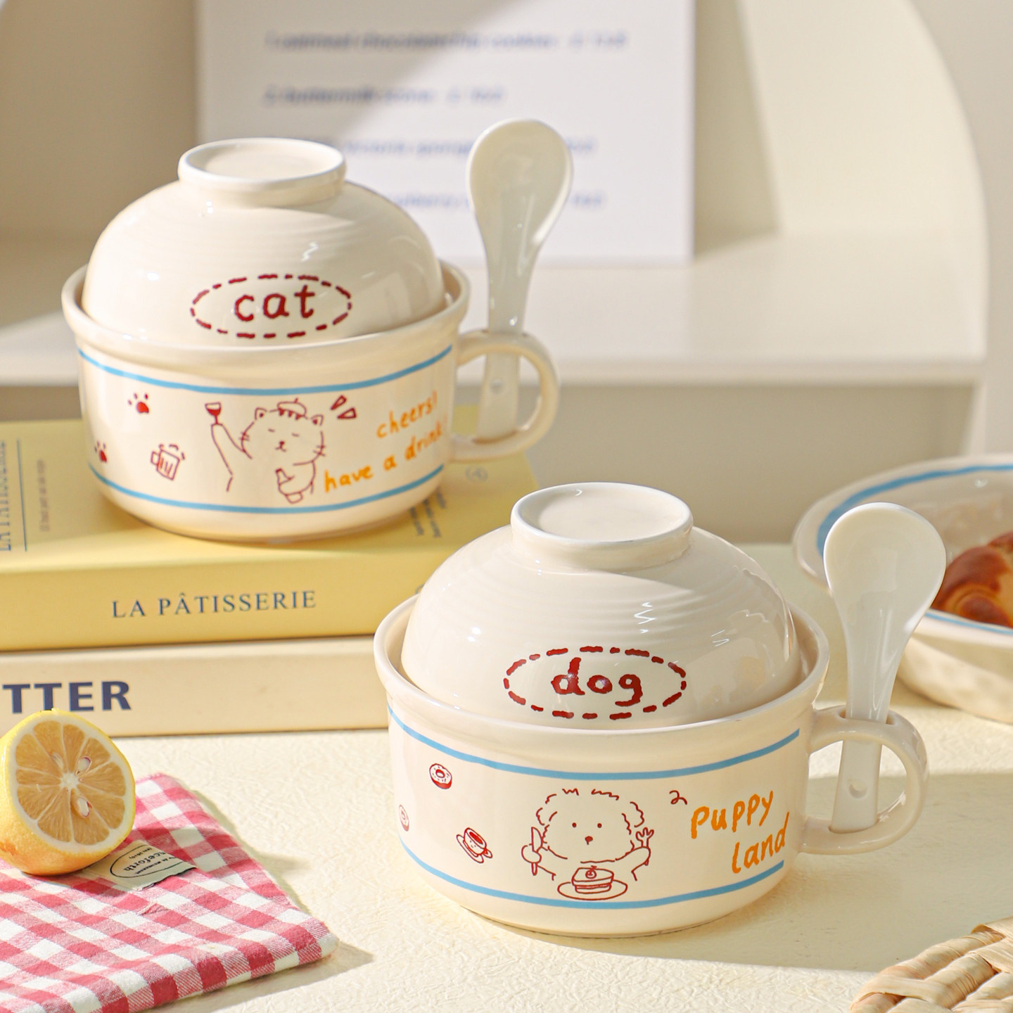 舍里萌趣带盖手柄泡面碗家用可微波炉饭碗学生宿舍面碗食堂打饭碗,淘宝优惠券,粉丝福利购,淘宝优惠卷