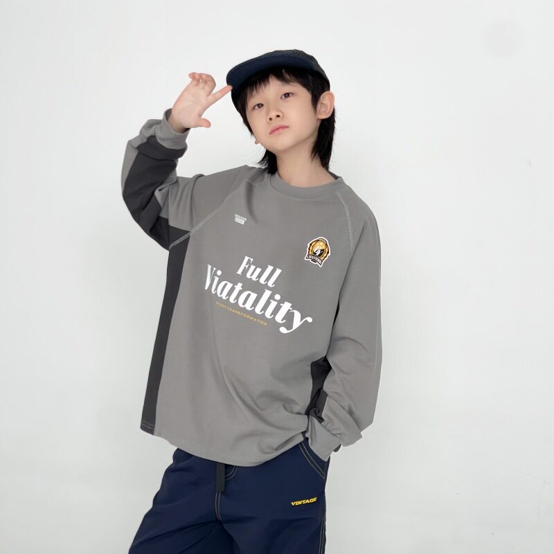 童装卫衣2025秋季新款男童中大童拼接撞色卫衣美式长袖高街潮卫衣