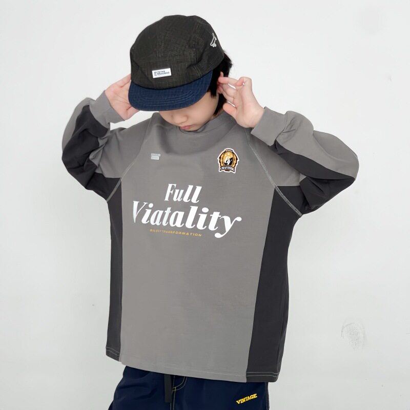 童装卫衣2025秋季新款男童中大童拼接撞色卫衣美式长袖高街潮卫衣