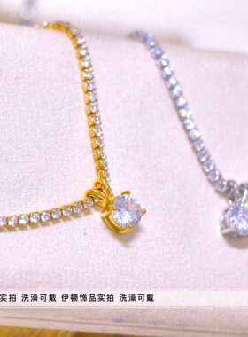 钛钢日韩锁骨链女镶嵌锆石项链