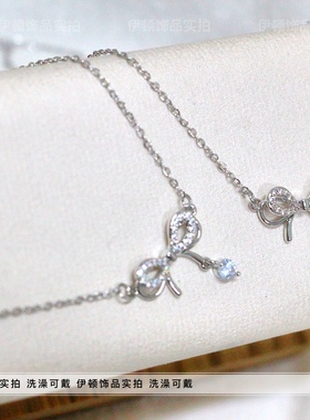 洗澡不用摘钛钢蝴蝶结女锁骨链