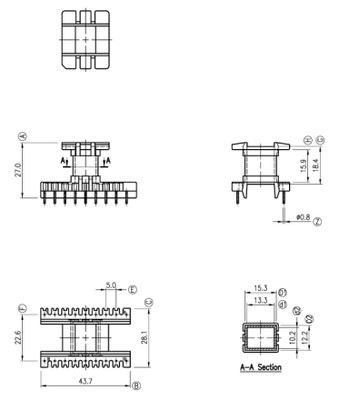 EI33 EE33骨架磁芯配套 立式9+9针 高频变压器电源材料排距22.6mm - 图0