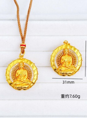 铜合金民族风古法释迦摩尼佛像吊坠男女款小众设计感点钻佛毛衣链