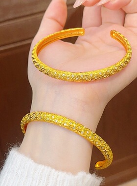 沙金饰品仿真金新中式满天星满钻钱币开口手镯女士轻奢高级感手饰