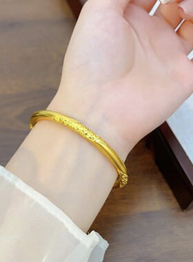 香港纪梵哲沙金饰品古法四方祥云传承手镯女士祥云素圈手环新中式