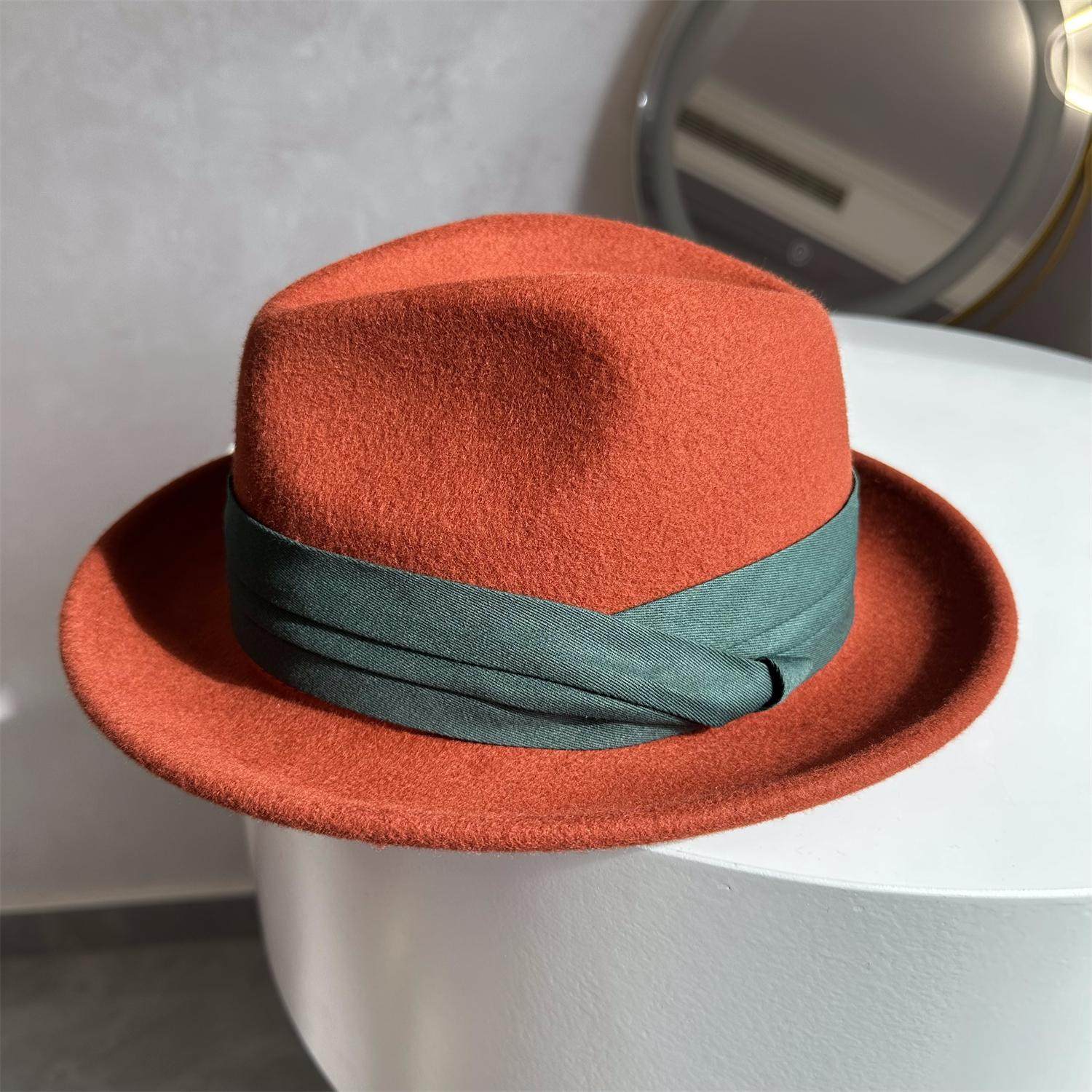 休闲显白铁锈红帽子男复古羊毛呢英伦小礼帽女秋冬卷边爵士帽韩版,淘宝优惠券,粉丝福利购,淘宝优惠卷