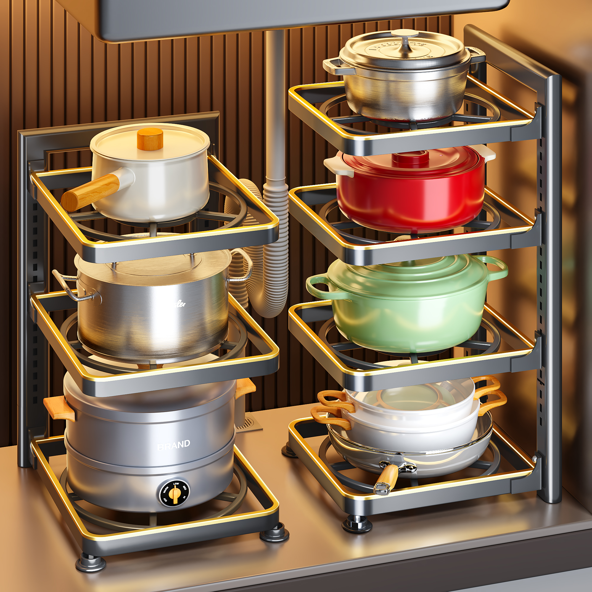 佳帮手厨房置物架家用锅架柜子分层下水槽橱柜内多层放锅具收纳架 - 图1