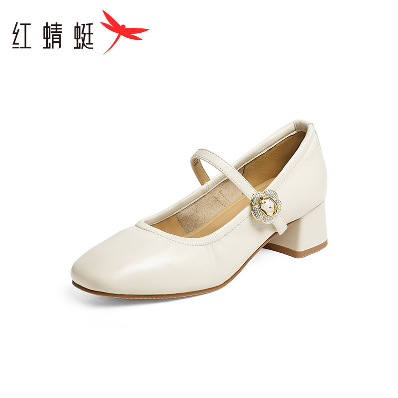红蜻蜓玛丽珍鞋2025秋季女鞋皮鞋配裙子的鞋子粗跟单鞋羊皮高跟鞋,淘宝优惠券,粉丝福利购,淘宝优惠卷