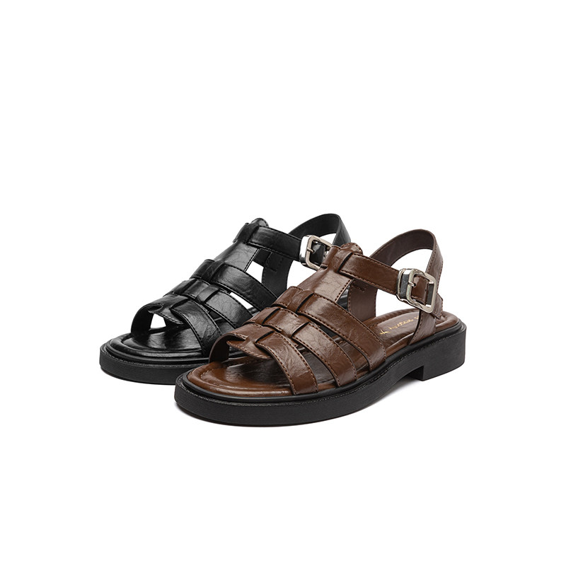 红蜻蜓罗马凉鞋女2025夏季新款时尚休闲镂空编织一字带猪笼鞋女,淘宝优惠券,粉丝福利购,淘宝优惠卷