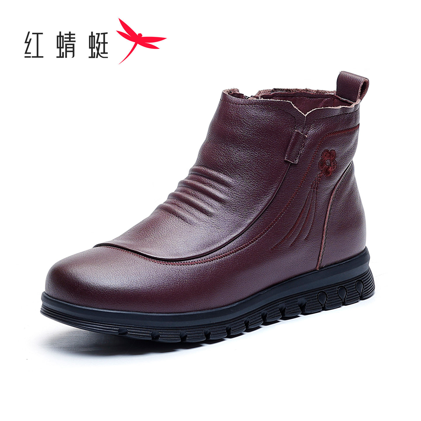 红蜻蜓女靴冬季时尚舒适平底短筒靴子女加绒保暖棉鞋中老年棉皮鞋,淘宝优惠券,粉丝福利购,淘宝优惠卷
