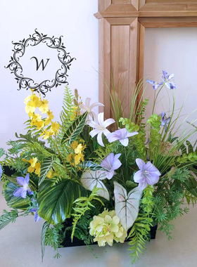 森系莫奈花园仿真花排美陈装饰假花订婚宴生日派对布置花箱