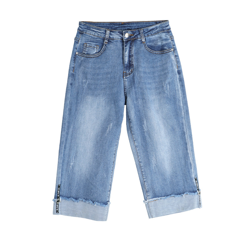 七分裤夏季2022年新款高腰直筒中裤 纤洛蝶牛仔裤