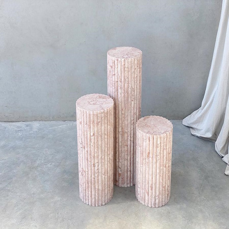 简约粉色天然大理石拉槽圆柱玄关客厅餐桌桌脚雕塑展示台底座摆件,淘宝优惠券,粉丝福利购,淘宝优惠卷