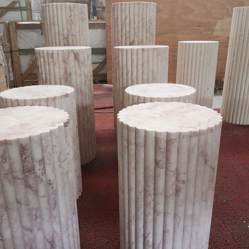 简约粉色天然大理石拉槽圆柱玄关客厅餐桌桌脚雕塑展示台底座摆件,淘宝优惠券,粉丝福利购,淘宝优惠卷