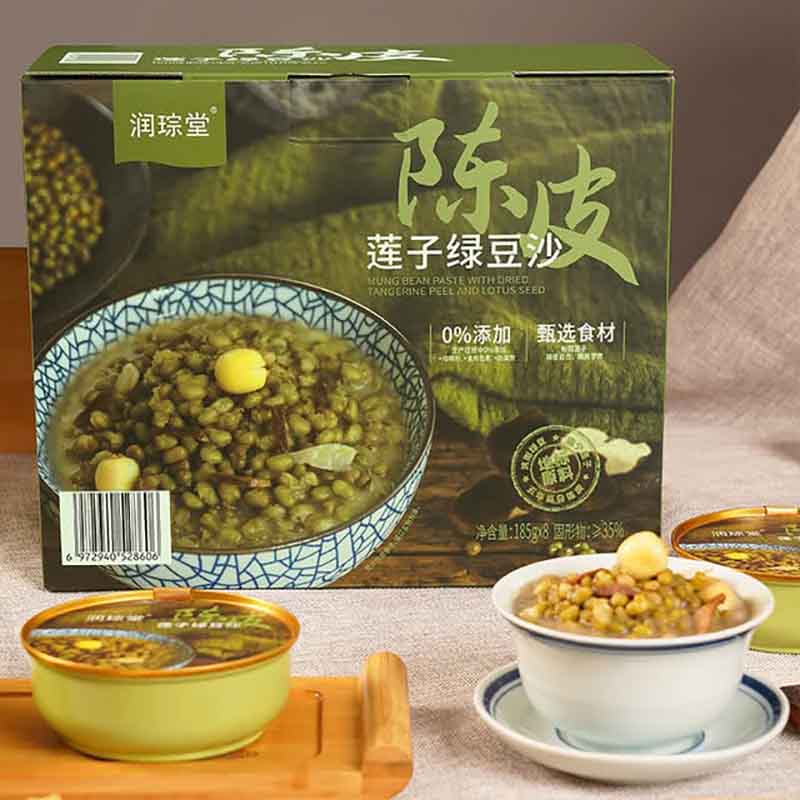 润琮堂陈皮莲子红豆沙绿豆沙185g*8广式风味软糯香甜独立即食碗装 - 图0