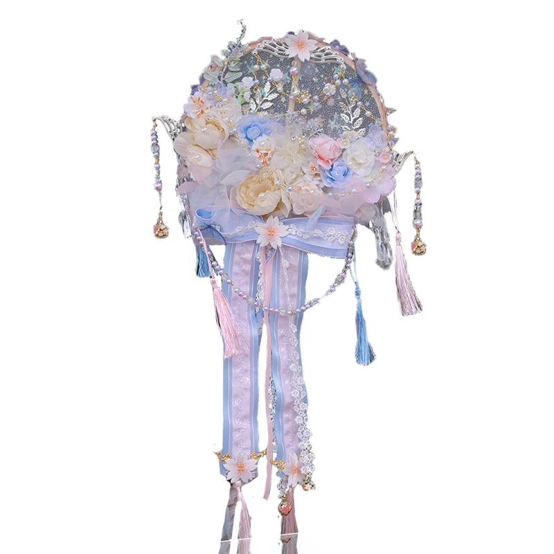 {春与樱}六芒星原创lolita手作中华风洛丽塔天国少女春丽捕梦团扇 - 图3