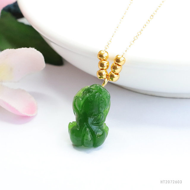 S925 silver inlaid natural Hetian jade pendant 18k gold beads jasper Pixiu sweater chain gift for girlfriend chrysoprase