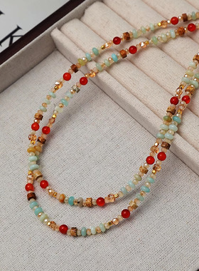 彩色天然石项链简约高级感多巴胺锁骨链配饰女轻奢不掉色颈链饰品