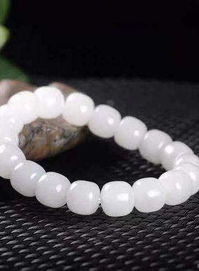 天然羊脂玉 天然和田玉手串白玉老型珠手链珠宝玉石玉器首饰玉石