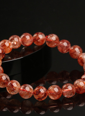 鸿初水晶 天然胶花圆珠手串火焰红胶花异像俏色胶花手链批发
