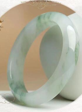 天然新疆金丝玉高冰种天山翠玉手镯圆条扁条飘花半山水女生日礼物