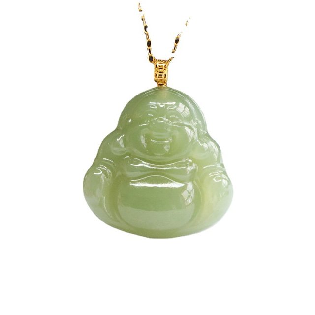 18k gold set with natural Hotan jade pendant Buddha Buddha jade jewelry Buddha Buddha pendant Xinjiang natural Hotan jade