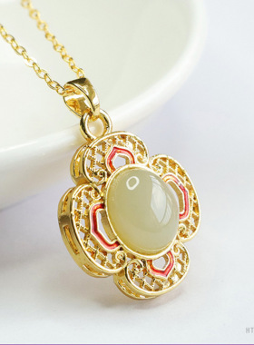 天然和田玉吊坠晴水玉石花瓣项链女如意吊坠绿玉髓国潮民族风爆款