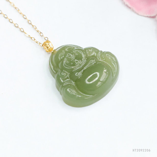 18k gold set with natural Hotan jade pendant Buddha Buddha jade jewelry Buddha Buddha pendant Xinjiang natural Hotan jade