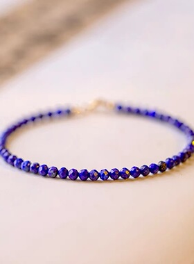 3mm极细青金石天然水晶手串手链单圈首饰女手绳气质复古风民族风