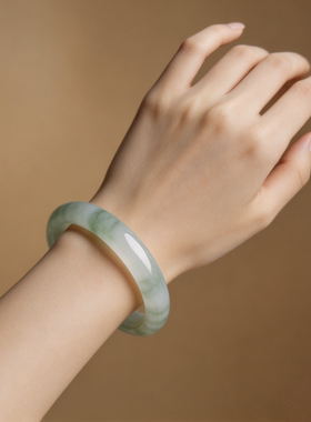 天然新疆天山翠雪翠冰种飘花玉手镯女新品手镯正品玉石镯子真玉