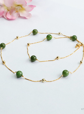 S925银镶天然和田玉项链碧玉套链珠宝满天星绿玉髓高级感锁骨链