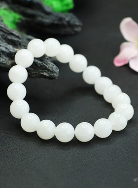 天然和田玉白玉手串玉石圆珠手链珠宝新疆和田玉老型珠精致轻奢