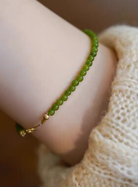 圆形天然迷你3mm绿玉髓小珠子闺蜜款绿玉手链适合摆摊的小商品