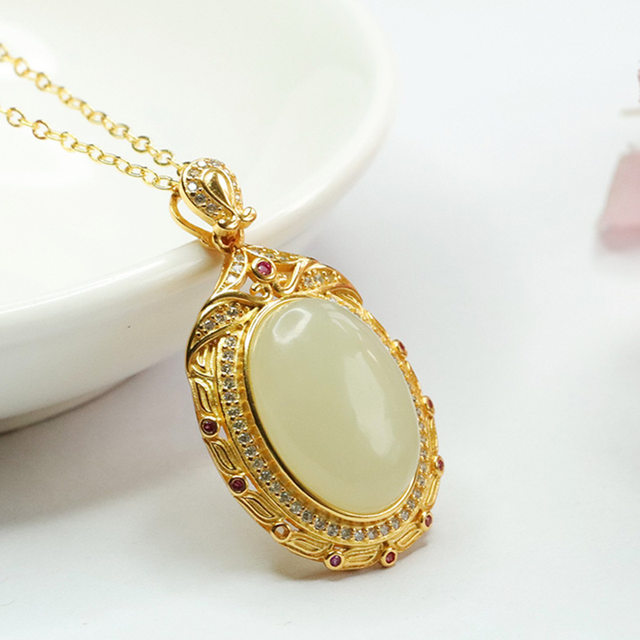 S925 silver inlaid natural Hetian jade pendant jade pendant necklace new high-end pure natural Hetian jade
