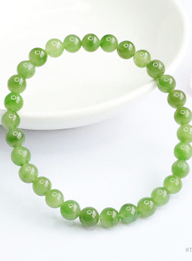 纯天然和田玉碧玉阳绿手串俄料手链玉石阳绿玉高级感玉石手链